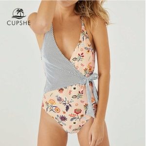 Cupshe Floral and Stripe tie monokini